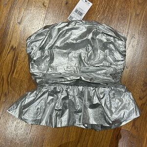 MANGO Metallic Strapless Top